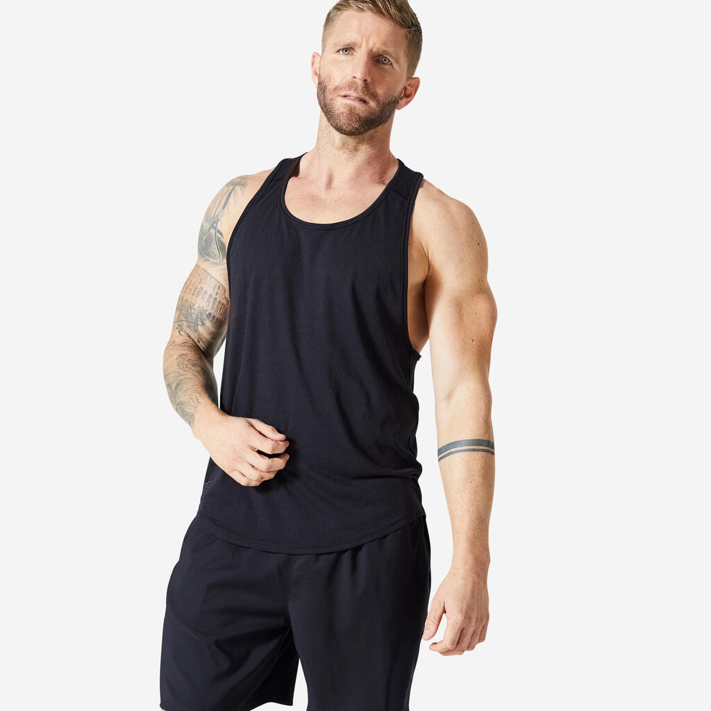 Débardeur stringer de musculation performance respirant homme - noir